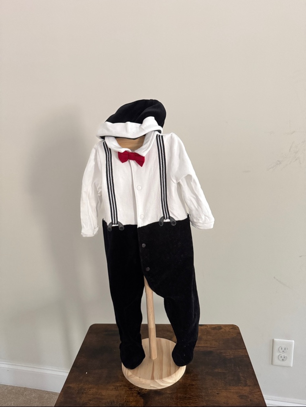 Little Me Black, White & Red Baby Tuxedo Hooded Romper
